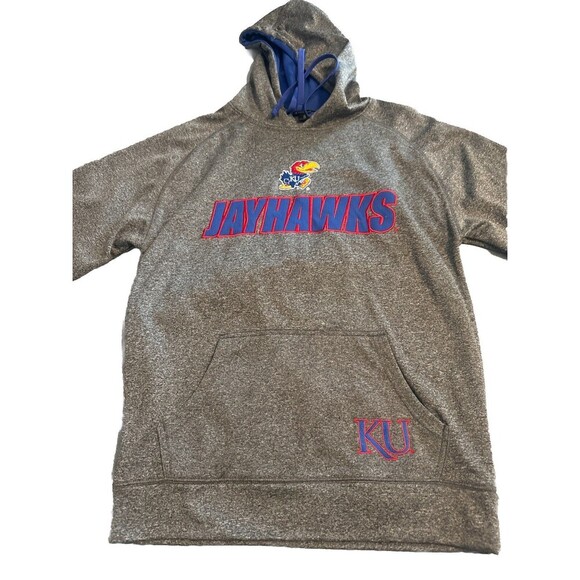 Champion Elite UNIVERSITY Of KANSAS Jayhawks Gray Polyester Hoodie Sz Small - Picture 2 of 6